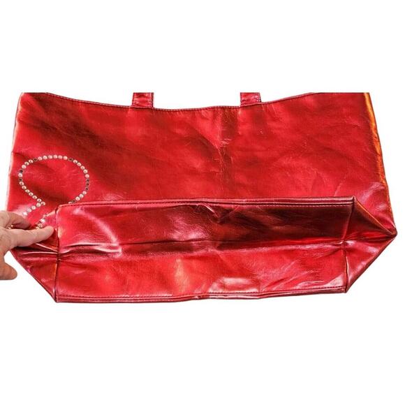 Disney Parks Red Metallic Rhinestone Mickey Mouse Tote Bag Faux Leather Flawed - Picture 3 of 8